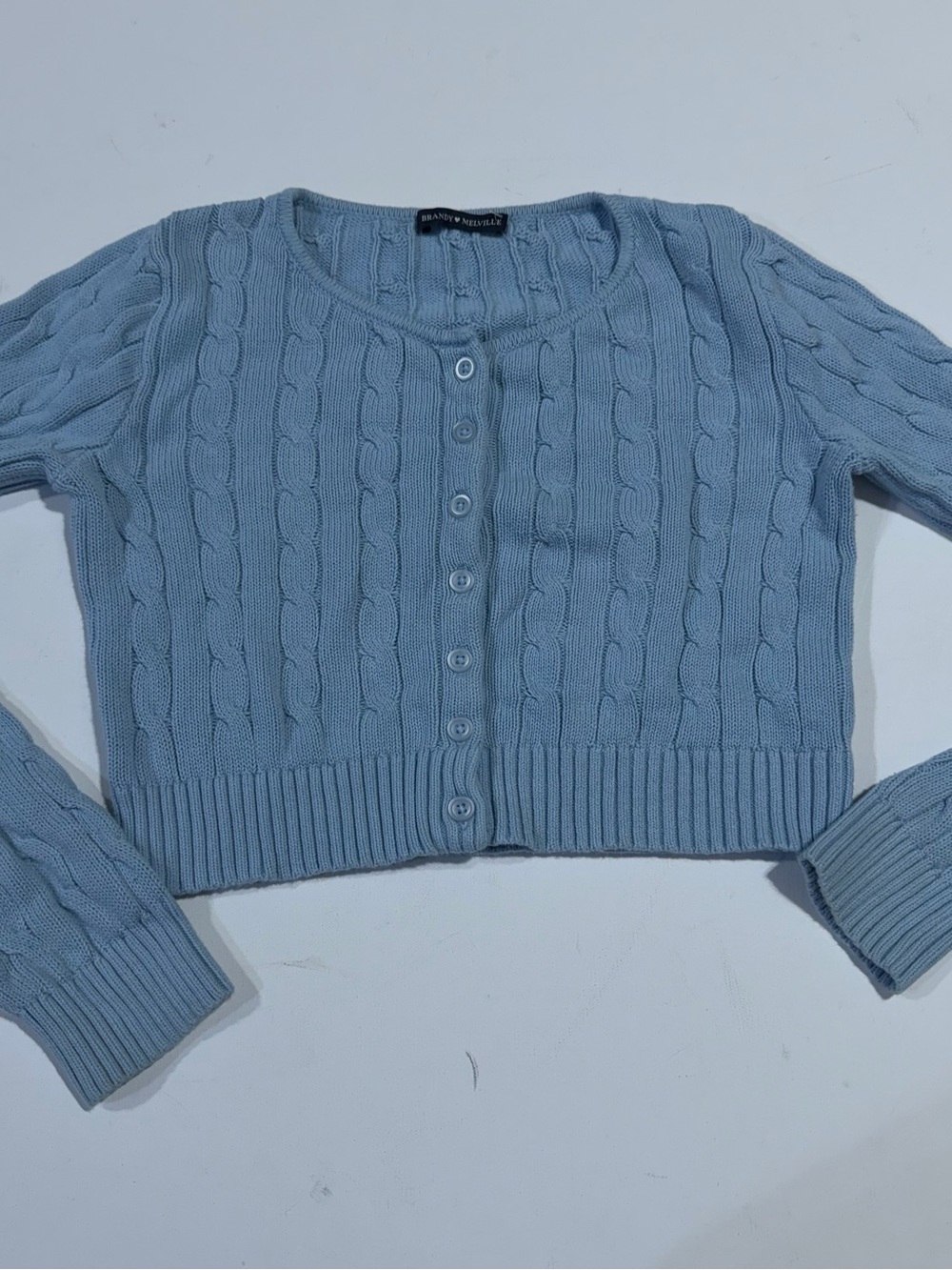 Brandy Melville Sky Blue Cable-Knit Cropped Cardigan